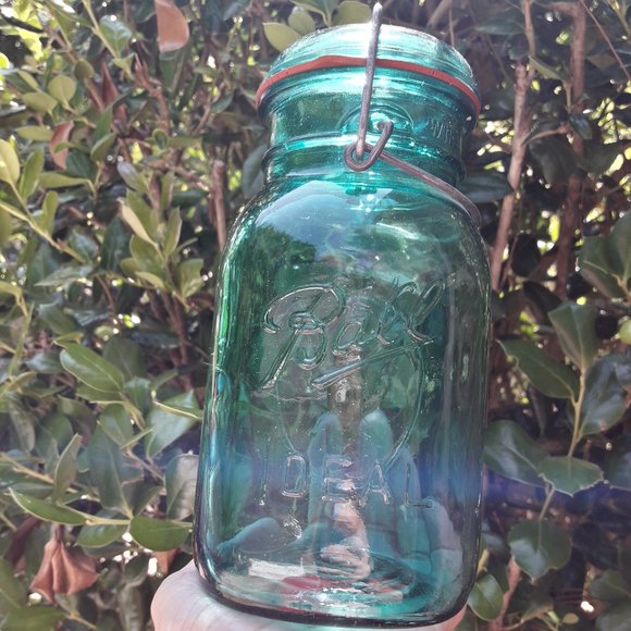 Ball Mason Jar Teal Blue Glass with Lid Wide Mouth - Picture 15 of 16